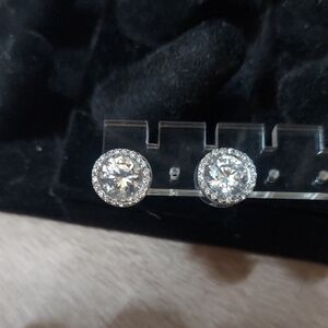 Sterling silver 8mm CZ Halo Cluster stud earrings